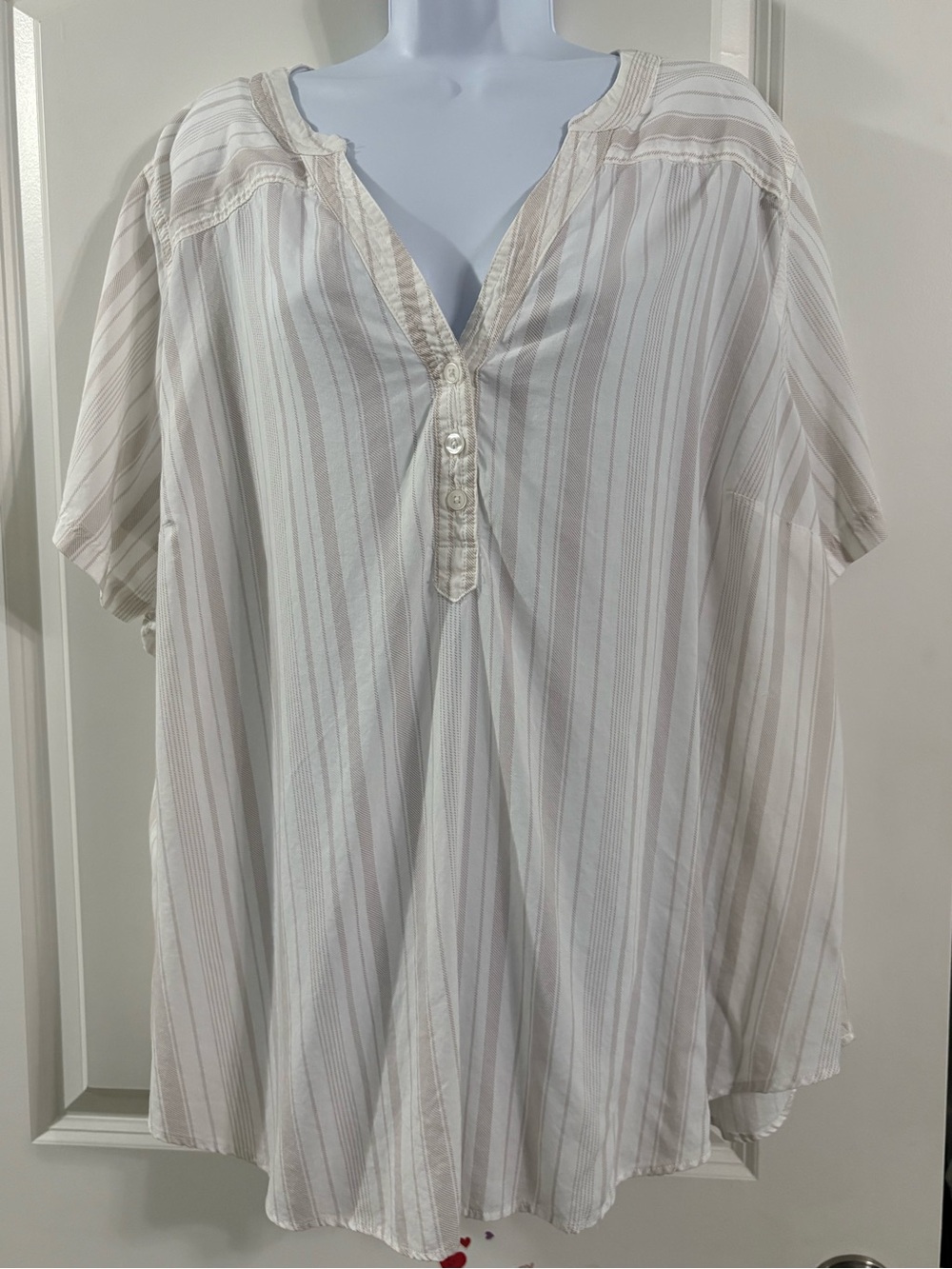 Torrid Cream and Beige Striped Button-Front Blouse